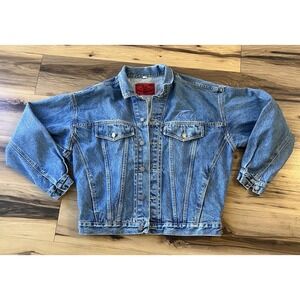 Vtg 90s‎ Y2K JNCO Denim Jean Jacket Coat Made in USA Mens Sz L Peavey Patch
